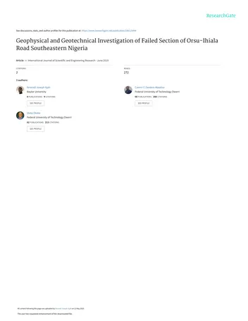 Más sobre Investigación Geofísica y Geotécnica de la Sección Fallida de la Carretera Orsu-ihiala, Sureste de Nigeria